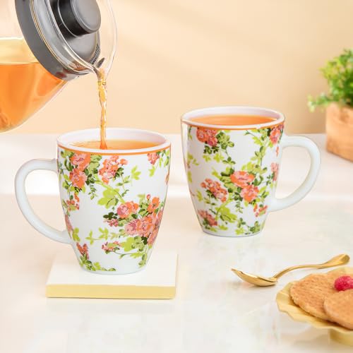 Image of Larah by BOROSIL 390ml x 2pc Opalware Amora Tea /Coffee Mug Set, Microwave & Dishwasher Safe Embossed Design Crockery Ideal for Daily Use & Gifting