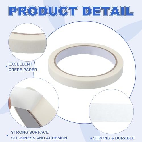 Image of MECCANIXITY Masking Tape 0.5 Inch x 21 Yard Painters Tape Adhesive Paint Tapes for DIY Crafts Arts Wall Painting Labeling Car Home Office Decoration, White, Pack of 6