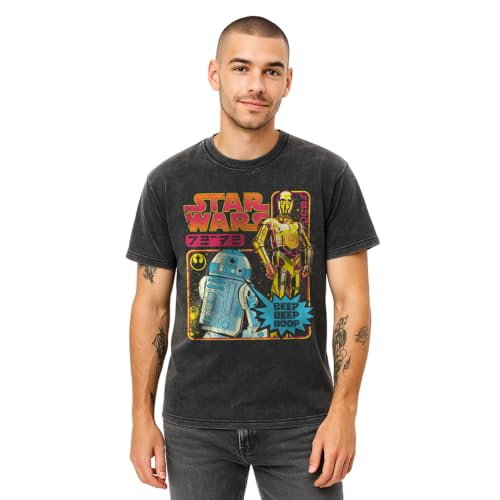 T-shirt Star Wars rétro noir délavé pour revivre la magie de la saga originale