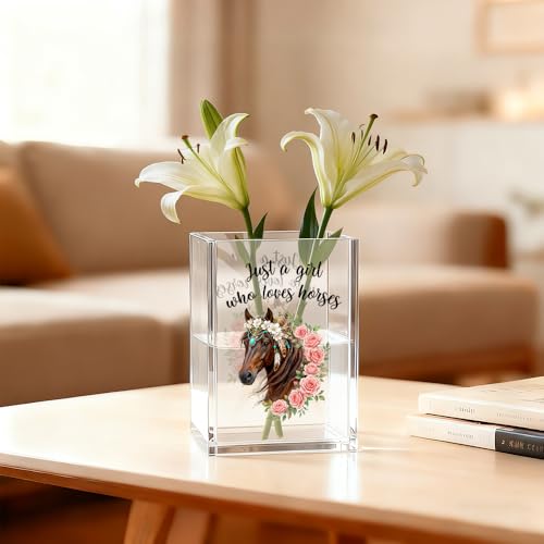Image of Just A Girl Who Loves Horses Acrylic Pen Holder Cosmetic Organizer, Funny Horseback Riding Pen Pencil Holders for Desk, Equestrian Gifts Makeup Brush Organizer, Horse Lover Desk Accessories