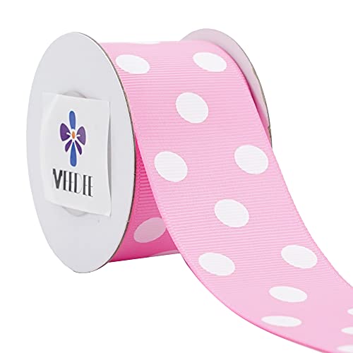 MEEDEE Pink Polka Dot Ribbon 1.5 Inch Pink Ribbon for Baby Shower Ribbon Grosgrain Pink and White Polka Dot Ribbon for Baby Shower Girl Birthday Gift Wrapping Party Decoration Wreath Bow (6 Yards)
