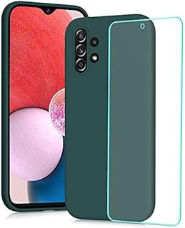 YATWIN Silicone Case for Samsung Galaxy A13 4G with Screen Protector, Soft-Touch, Shockproof, DustProof, Antiskid Full Body Armour Phone Cover for Samsung Galaxy A13 4G - Dark Green