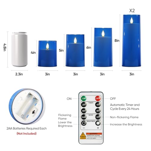 Image of Raycare Battery Operated Flameless Pillar Candles with Remote Timer, Blue