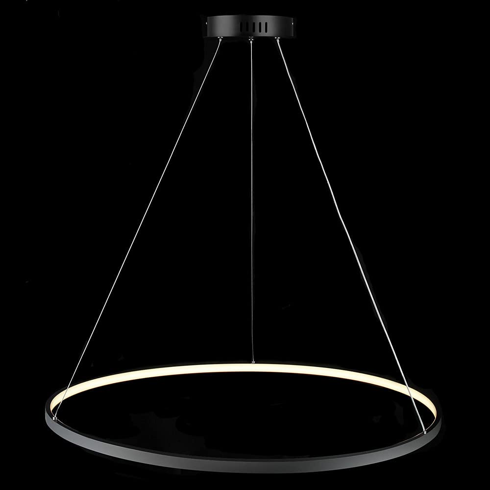 Ring Circle LED Pendant Light, Modern Metal Acrylic Chandelier Height Adjustable Hanging Lamp For Living Room, Bedroom, Dining Table,Black+Stepless Dimming-60cm 38W