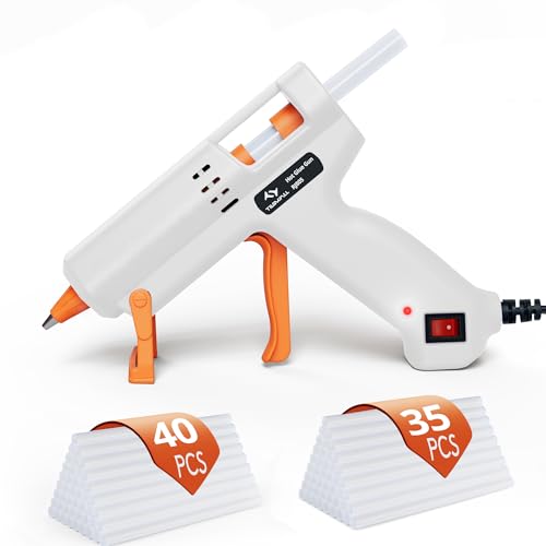 Tilswall Pistola de Silicona Caliente W101, 50W con 75 Barras de Pegamento de 7 mm x 130 mm, Pistola Pegamento Termofusible para Escuela, DIY, Manualidades y Reparaciones en el Hogar, Blanca