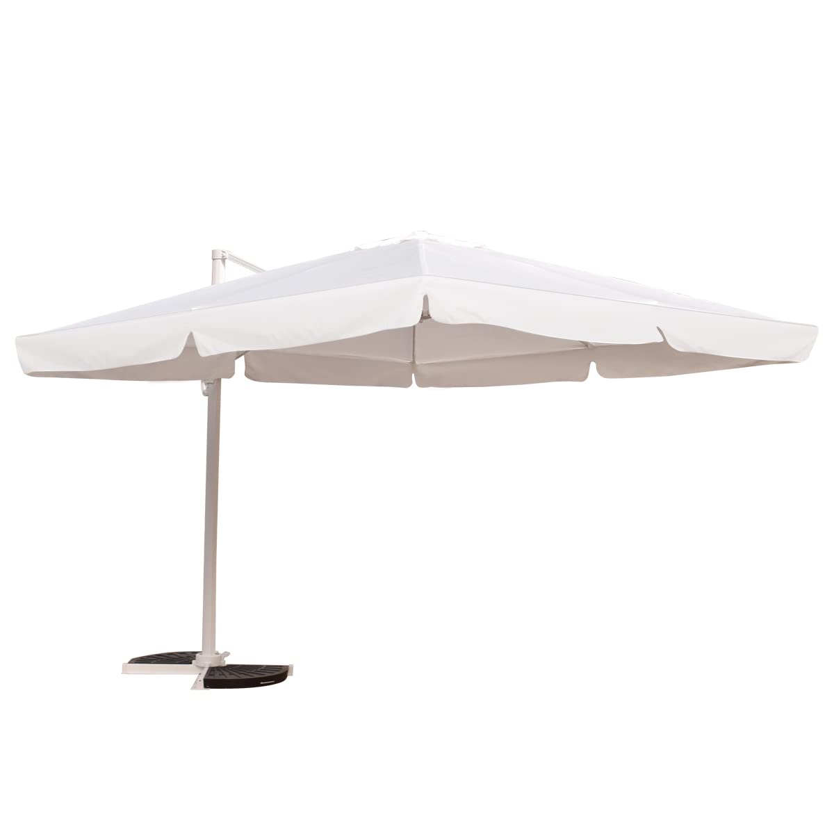 Yellowshop | Ombrellone decentrato braccio laterale in alluminio 3x3 o 4x3 mt con palo girevole telo con flap e Airvent GARDA Bianco (4x3 mt)