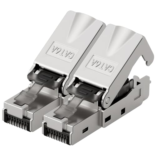 AXFEE Conector RJ45 Cat6, 2 Piezas Conector de Campo RJ45 Cat6 sin Herramientas, Compatible con Cables Cat-6, para Cable de Red Ethernet Blindado, Plateado