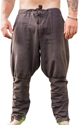 Leonardo Carbone® Wikingerhose mit Beinschnürung Magnus - Herren Hosen, Mittelalter Kleidung, Wikinger Hose, Kostüm, Festival Outfit, LARP, Cosplay, Freizeithose - 100% Baumwolle Braun L