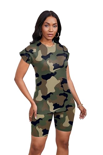 Women's Summer 2 Piece Outfits Tracksuits Biker Short Workout Jogger Sets4