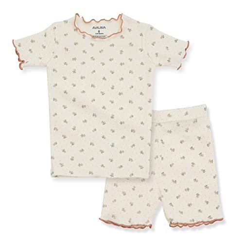 Image of AVAUMA Baby Boy Girl Pajama Set 6M-7T Kids Cute Toddler Snug fit Flower Pattern Design Pjs Cotton Sleepwear Ruffled Shirring