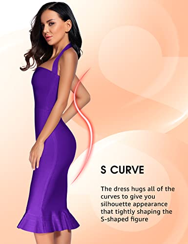 Image of houstil Women's V Neck Halter Fishtail Bandage Bodycon Dress Party