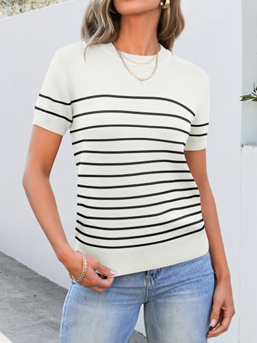 Image of ANRABESS Womens Short Sleeve Sweaters Wool Blend Crew Neck Sweater Shirts Business Casual Work Tops 2026 Summer Outfits