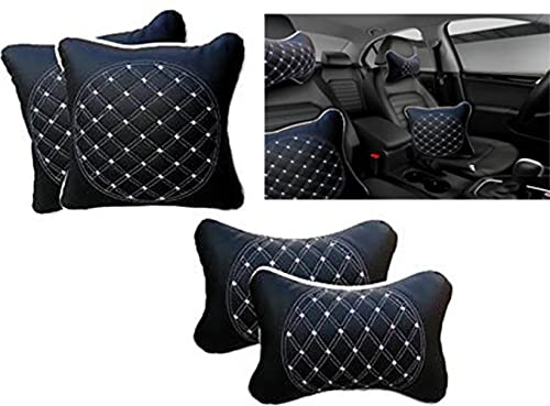 RONISH Letherite Black&White Daimond Print Car Pillow Cushion (Set of 4) for Kia Seltos GTX at 1.4
