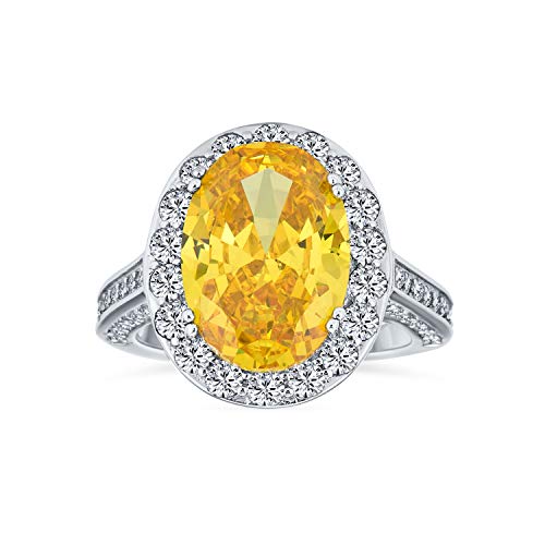 Personnalisez Estate Vintage Style Cocktail 6CT Halo AAA CZ Canary Jaune Ovale Solitaire Déclaration Bague de Fiançailles Pour Femmes .925 Argent Sterling Pave Side Stones Personnalisable