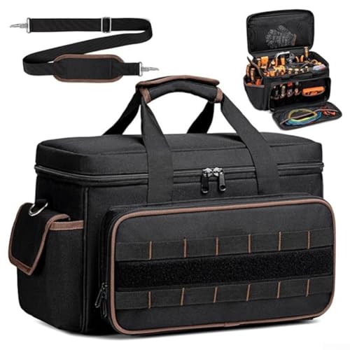  17 Inch Heavy Duty Tool Bag, 17 * 9.8 * 10.6inch 20 Pocket Portable Tool Kit With Adjustable Shoulder Strap For Electricians Carpenters