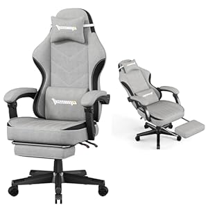 Gaming Chair,Fabric Computer Chair with Pocket Spring Cushion,400 lb Load Capacity,Ergonomic Office Chair with Footrest,Height Adjustable Video Gamer Chair with Lumbar Support (Grey)
