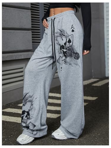 Image of SOLY HUX Women's Y2k Wide Leg Gothic Sweatpants Grunge Pants | Drawstring Waist, Streetwear