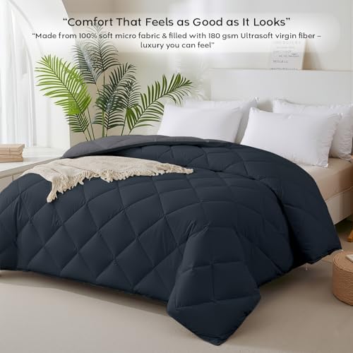 Image of AYKA Reversible AC Comforter 150 GSM Lightweight Microfiber Summer Blanket for Double Bed (90x100 Inches) | Soft Cooling Quilt, Breathable All Season Duvet for AC Room | Charcoal & Grey