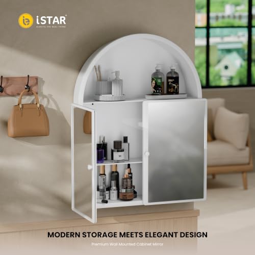 Image of iSTAR Wall Mounted Storage Mirror Cabinet, Bathroom Wall Mirror with Storage Shelf Mirror with Hidden Cabinet Organizer | Modern Wall Mounted for Bathroom, Bedroom, Washbasin (White)