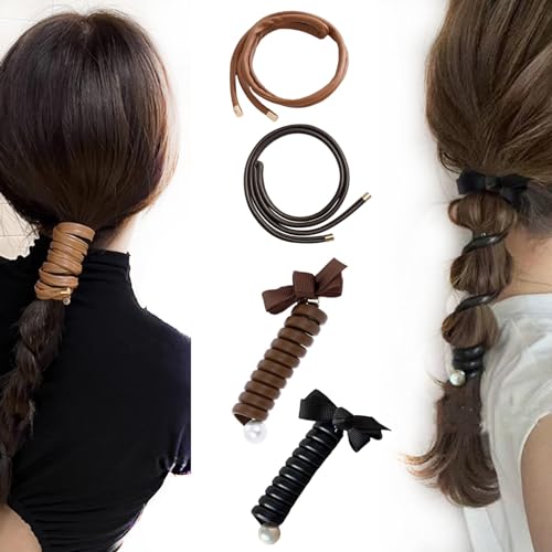 AsggBah 4 piezas elásticas para el pelo en espiral y piel sintética trenzada con lazo para niñas y mujeres