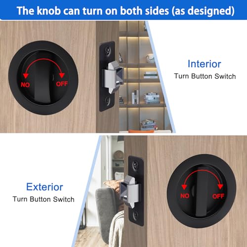 Cerradura para puerta empotrada Dontay, de paso y privacidad (dormitorio/baño), doble cara rotativa, montaje empotrado, palanca de bloqueo grande, para puertas de 2 3/8" a 2 3/16" de grosor (2 unidades, negro mate) miniatura 2