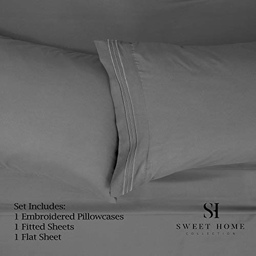 1500 Supreme Collection Twin Sheet Sets Gray - 3 Piece Bed Sheets And Pillowcase Set For Twin Mattress - Extra Soft, Elastic Corner Straps, Deep Pocket Sheets, Twin Gray #TOP1