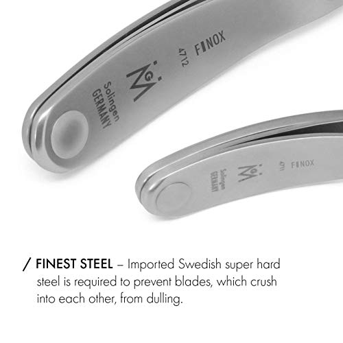 GERMANIKURE 4pc Travel Manicure Set - FINOX Stainless steel tools handmade in Solingen Germany: Nail clipper, Cuticle nipper, Tweezer, Glass Nail file in Leather Case