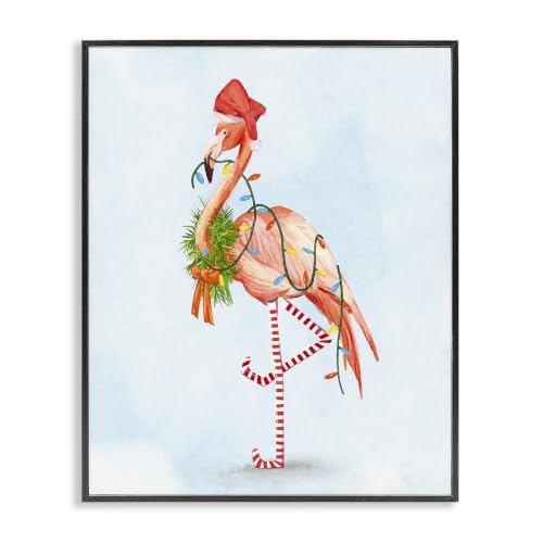 'Festive Flamingo Christmas Lights Wreath'| Framed Giclee Art