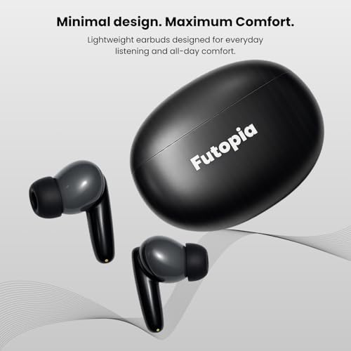 Image of Futopia Wireless Groove Bluetooth Earbuds v5.4 with Charging Case | 10mm HD Sound Drivers | Type-C Fast Charging | 4-5H Playtime | 10-15M Range | Lightweight in-Ear Headphones- Black