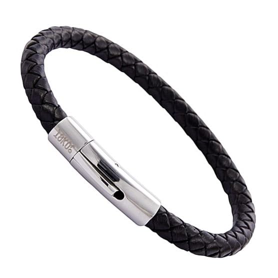 18KOra Pulsera hombre de cuero auténtico con cierre de acero inoxidable – diseño elegante y versátil (Negro 6mm, Mediano (19,3 cms))