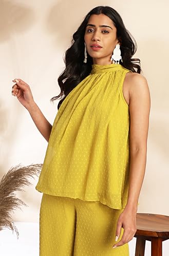 Image of Janasya Women's Chiffon Woven Design Gathered Co-Ord Set