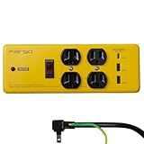 Fargo ファーゴ STEEL TAP 電源タップ スチール製 3ピン対応 アース線付き コード 壁掛け 固定 (イエロー, 4個口 USB付)