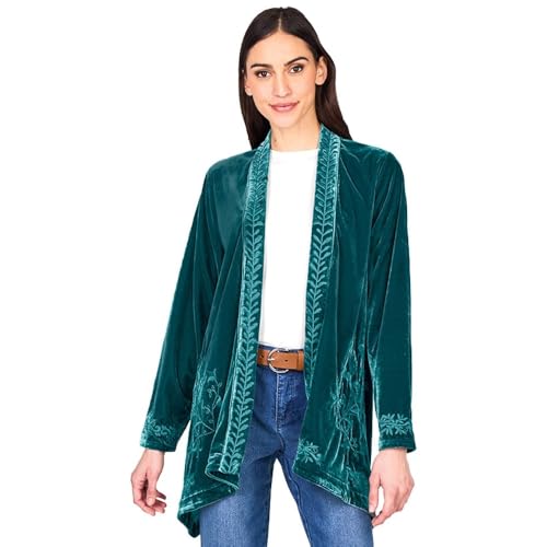 Image of The Lakeside Collection Women's Embroidered Velvet Open Front Cardigan