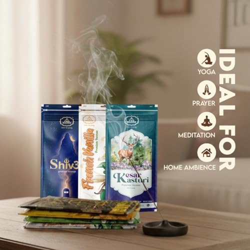 Image of Twohands Agarbatti Combo Pack 5x100g - French Vanilla, Hawaiian Pineapple, Kesar Kasturi, Mysore Sandal & Shivom Temple Divine | Premium Masala Incense Sticks | for Puja, Meditation & Home Fragrance