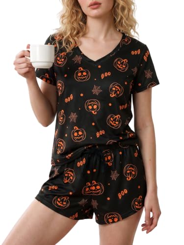 Image of VENTELAN Pajama Set For Women Cute PJS Summer Short Sleeve Shorts Sleepwear