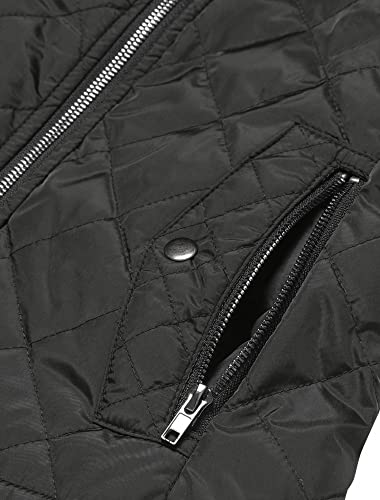 Allegra K Woman Zip Up Front Stand Collar Slant Pockets Quilted Padded Vest Medium Black #TOP5