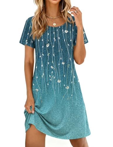 Image of Ekouaer Womens Nightgown Short Sleeve Night Dress Printed Sleepwear Soft Sleep Shirt S-3XL