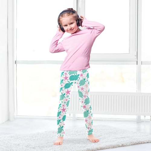 Green Sea Turtle Girls' Leggings Toddler Doodles Pink Starfish Kids Yoga Pants Dance Active Tights 4T4