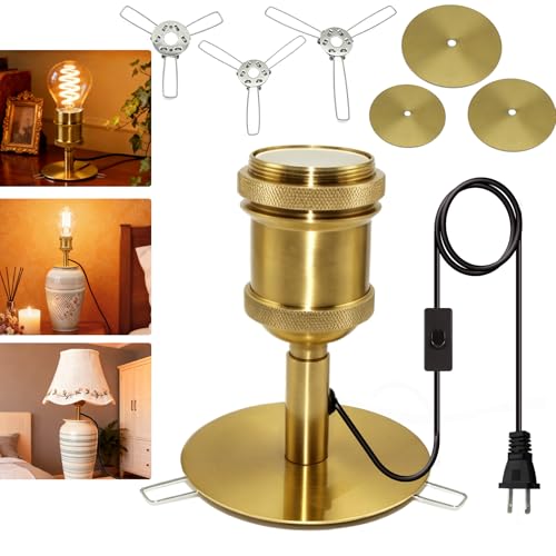 Lamp Kit for Turn Ceramic Vase into Desk Lamp, Industrial Table Lamp, Bottle Lamp Kits, E27 Lamp Holder with 240cm Switch and Plug, Bottle Lamp Adaptor Kit, Bedside Lamp, 3 Sizes of Base, for DIY