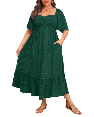 Image of Plus Size Summer Dresses - Maxi Casual Wedding Guest Graduation Easter Long Dress with Pockets