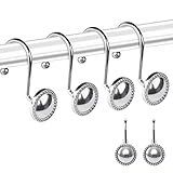 Shower Curtain Hooks, Set of 12 Chrome Shower Curtain Rings, Rust-Resistant Shower Hooks for Bathroo