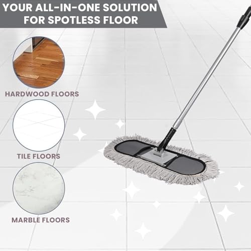 Image of Zureni Floor Sweeping Mop with Microfiber Head, Wet & Dry Floor Cleaning Mop, 4 Ft Long Telescopic Handle, 360 Degree Rotating Mop for Home & Kitchen, 18 Inch Head (Random Color)