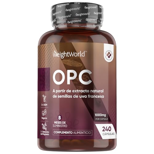 OPC Extracto de Semilla de Uva - 240 Cápsulas Veganas, Aporta 95% de OPC Puro - 1000 mg de Concentrado de la Uva Roja Francesa para 8 Meses de Suministro