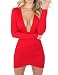 Haola Women's Deep V Neck Bodycon Dress Long Sleeve Backless Sexy Club Party Dresses M Red