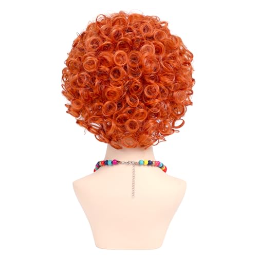 Image of Women Roper Curly Orange Red Cosplay Wig with Necklace Earrings and Sunglasses for Women Hallween Costume Wig