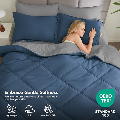 Joiedomi Full Size Comforter Set with Sheets Navy Blue, 7 Pieces Full Size Bed Set with 1 Down Alternative Comforter, 1 Flat Sheet, 1 Fitted Sheet, 2 Pillowcases and 2 Pillow Shams, Bed in a Bag by Joiedomi - Used condition - Image 6