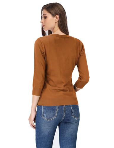 Image of Leadingstar Women's 3 /4 Sleeve Cardigan Lightweight Sweater Cardigan V-Neck Solid Color Soft Knit Sweater Tops