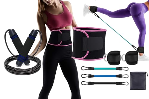 3 in 1 Fitness Kit Uomo Donna – Fascia Addominale, Elastico Allenamento Gambe e Corda per Saltare – Attrezzi Home Gym per Cardio, Forza, Resistenza e Tono Muscolare