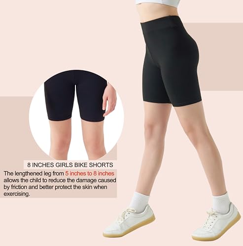 Girls Bike Shorts-8" Spandex Soft High Waisted Athletic Dance Gymnastics Volleyball Biker Shorts for Girls 6-14Years2