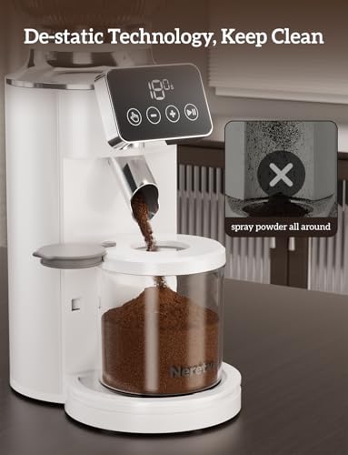 Image of Neretva 2 in 1 Espresso Grinder with Portafilter Holder, White | Stainless Steel Espresso Burr Grinder with 30 Grind Settings Anti-Static Coffee Grinder for Espresso /French Press /Drip /Siphon